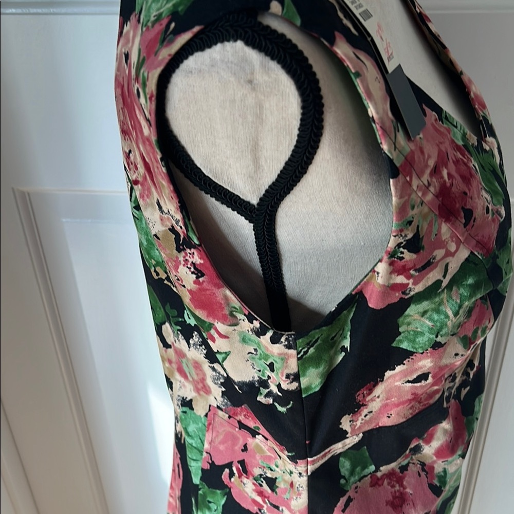 NEW Talbots Pink/Black Floral Sleeveless V Neck Dress, Fully Lined, Size 8 - Picture 6 of 16